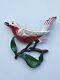 Vintage Unsigned Coro Red Bird On Branch W Rhinestones Cold Paint Enamel Brooch