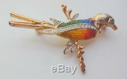 Vintage Unsigned Hattie Carnegie Lucite Rhinestone Bird of Paradise Brooch Pin