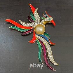 Vintage Unsigned Stunning Enamel Phoenix Birds Of Paradise Large 6.5x5 Brooch