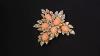 Vintage Van Cleef Aprels Coral Diamond Leaf Motif Brooch M2794