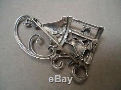 Vintage Victorian Sterling Silver Caged Love Birds Large Elegant Brooch Pin