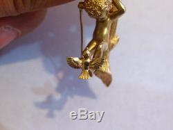 Vintage WILLIAM RUSER 14k Yellow Gold Angel & Bird Pin Brooch 18.68 Grams