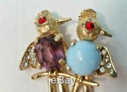Vintage Weiss Pin Brooch, Pair of Jeweled Birds