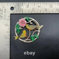 Vintage Yellow Song Bird Flower Sterling Silver Pin Brooch
