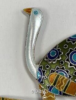 Vintage Zarah OSTRICH Bird Enamel Sterling Silver Brooch Pin