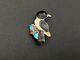 Vintage Zuni Bird Turquoise Mop Coral Sterling Silver Pin Brooch Pendant