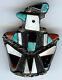 Vintage Zuni Indian Silver Inlaid Turquoise Coral Onyx Bird Pin Brooch