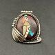 Vintage Zuni Quail Bird Turquoise Coral Mop Sterling Silver Brooch Pendant