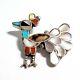 Vintage Zuni Sterling Silver Turquoise Coral Peacock Bird Pin Brooch Old Pawn