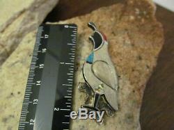 Vintage Zuni Sterling Turquoise Quail Bird Brooch 8.9 gr