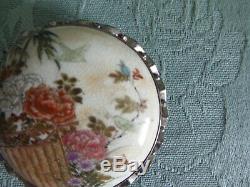 Vintage/antique Satsuma Brooch/pendant Flower & Birds Design 2 (5 Cm.) Dia