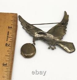 Vintage antique large enamel victory eagle sweetheart locket brooch pin