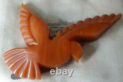 Vintage art deco BAKELITE amber dove flying bird dress clip brooch 1930s -H34