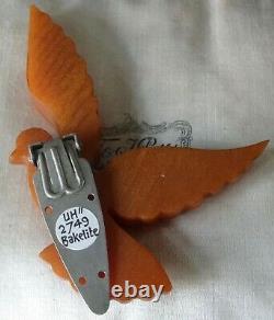 Vintage art deco BAKELITE amber dove flying bird dress clip brooch 1930s -H34