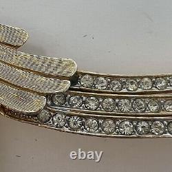 Vintage bird brooch pin Gold Tone Green & Rhinestone Tail Art Deco