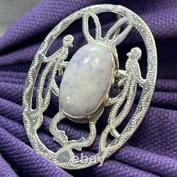 Vintage birds lilac quartz 1 7/8 x 1 1/4 Sterling Silver 925 Brooch & pendant