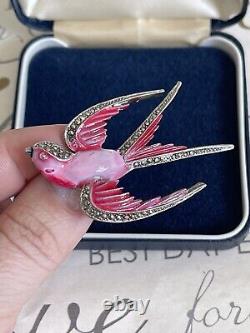 Vintage brooch Bird Antique 1920-30s pink color Enamel For Your Collection