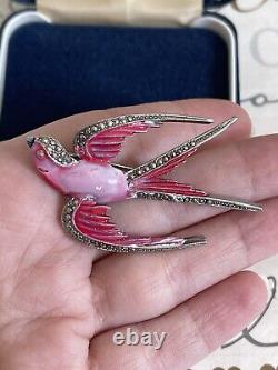 Vintage brooch Bird Antique 1920-30s pink color Enamel For Your Collection