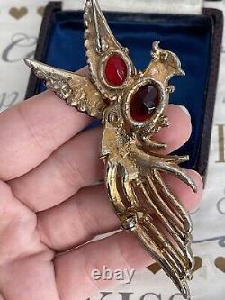 Vintage brooch Bird Large Red Rhinestones Antique 1930s-1940s Very Rare Pin
