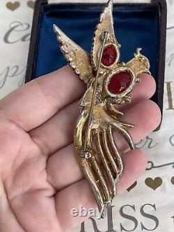 Vintage brooch Bird Large Red Rhinestones Antique 1930s-1940s Very Rare Pin