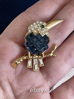 Vintage brooch Bird on Branch Navy blue rhinestones Very Beautiful Pin