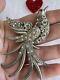 Vintage Brooch Bird With Flowers Antique 1930s Large 3+ Flying Bird Very Rare