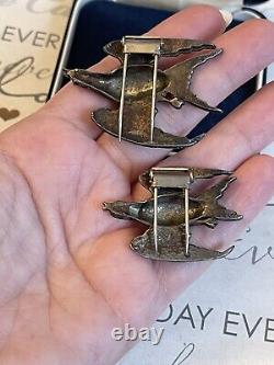 Vintage brooch Birds 2 ps set enamel Rare Fur Clip antique 1920-1940s very rare