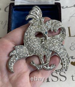 Vintage brooch Large Bird with rhinestones Pave 1930s -1940s Rare For Collect