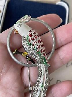 Vintage brooch bird Parrot large with crystals very beautiful