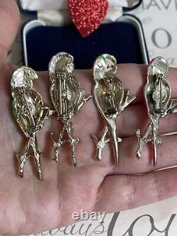 Vintage brooch bird parrot 5 ps birds sitting on a branch multi colore 1960s