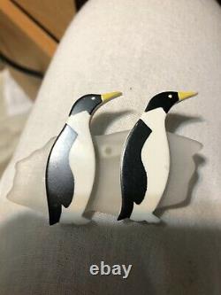 Vintage guillemette l'hoir Paris Marching Penguin Birds Pin Brooch memphis Deco