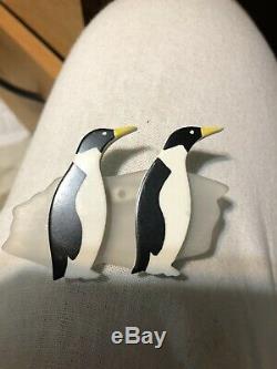 Vintage guillemette l'hoir couture Marching Penguin Birds Pin Brooch memphis