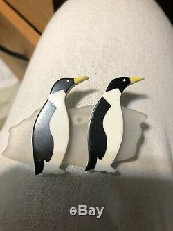Vintage guillemette l'hoir couture Marching Penguin Birds Pin Brooch memphis
