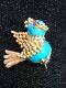 Vintage Maybe Torino 18k Gold Ruby & Turquoise Love Birds Pin Brooch