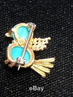 Vintage maybe Torino 18k Gold Ruby & Turquoise Love Birds Pin Brooch