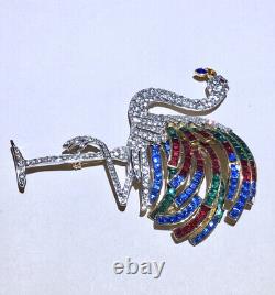 Vintage rhinestone large flamingo bird brooch pin