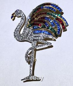 Vintage rhinestone large flamingo bird brooch pin