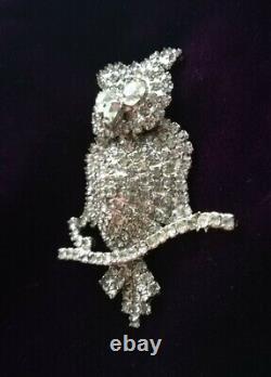 Vintage signed Castlecliff large Silver Tone Owl Bird on a Branch Brooch Pin