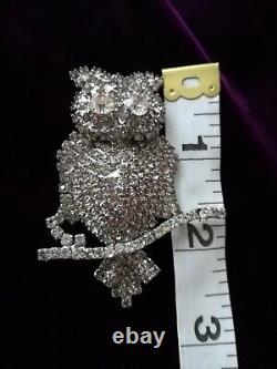 Vintage signed Castlecliff large Silver Tone Owl Bird on a Branch Brooch Pin