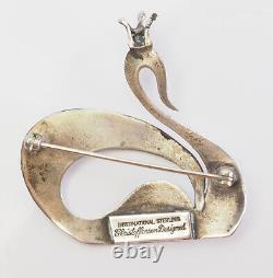 Vintage sterling silver crowned swan bird pin by Kurt Eric Christoffersen