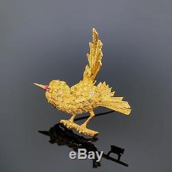 Vtg 18k 750 Gold Diamond Cut Bird Pin Brooch Quality Heavy Trombone Clasp 17.9G