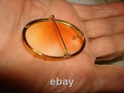 Vtg 18k Gold Lady Bird Shell Cameo 40.3mm x 30.9mm Pendant Necklace Pin Brooch