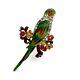 Vtg 1940s Coro Parakeet Bird Flower Enamel Rhinestone Duette Fur Clip Brooch