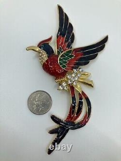 Vtg 1980s D'Orlan Boucher 6 enamel rhinestone paradise bird phoenix brooch