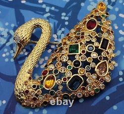 Vtg 1995 Swarovski SCS Member Centenary Swan Multicolor Crystal Gold Tone Pin