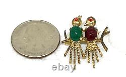 Vtg'60s Alice Caviness Sterling Carved Scarab Oval Cabs Birds Brooch Pin Estate