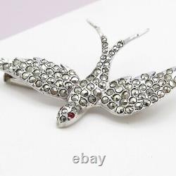 Vtg Art Deco French 2 Sterling Silver Swallow Bird Marcasite Brooch Pin