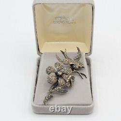 Vtg Brooch Pin Bird Flower Sterling Silver 925 Marcasite Jewelry IOB