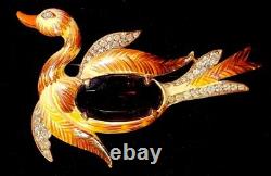 Vtg COROCRAFT Beautifully Enameled Jelly Belly, Pave, Rhst Figural Bird BROOCH