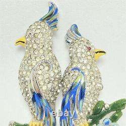 Vtg CORO Enamel & Rhinestone Diamante Large Fur Clip Brooch Bird DUETTE EXC